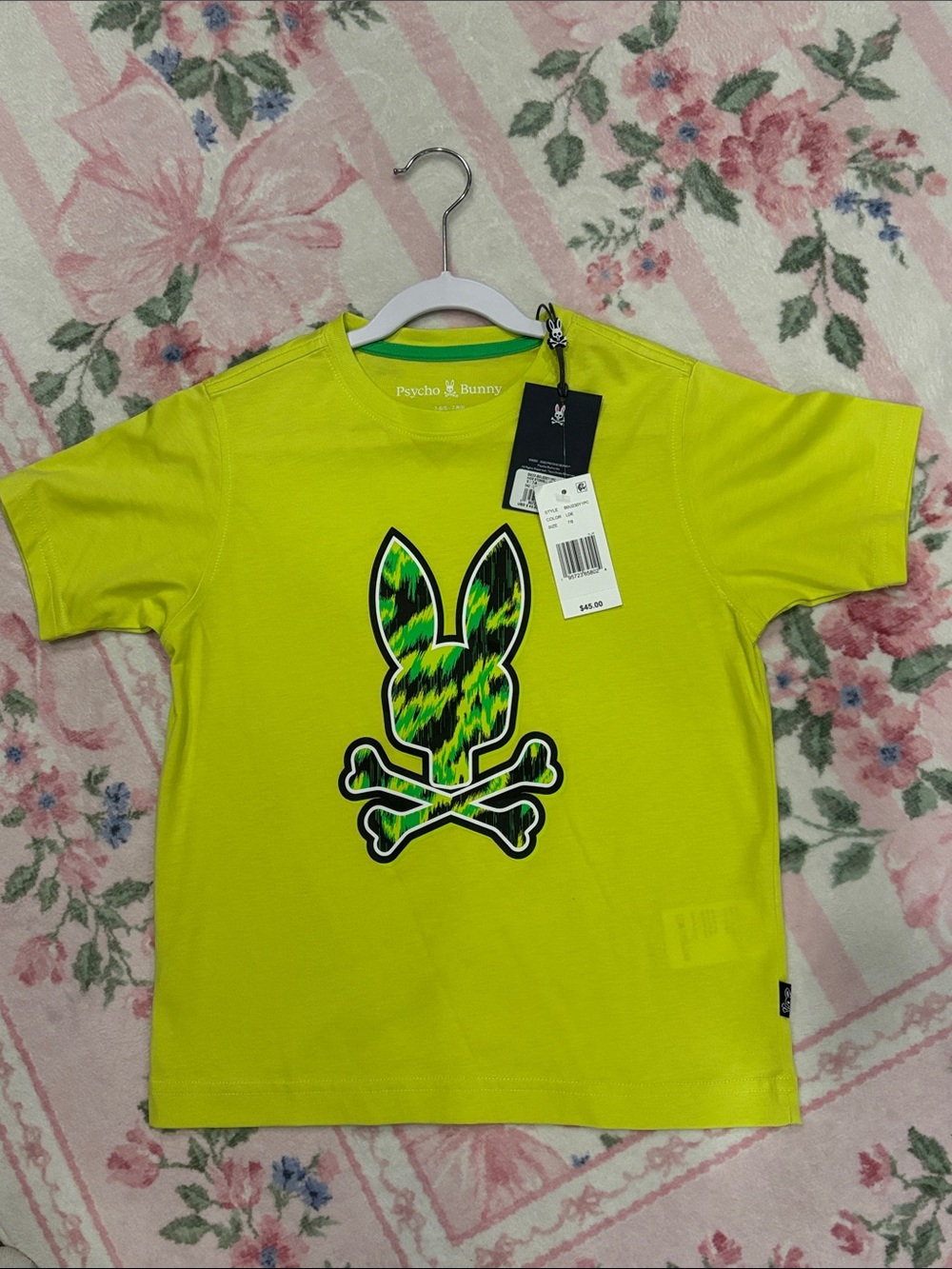 Boys Psycho Bunny Neon Lime Graphic Logo Tee for Kids